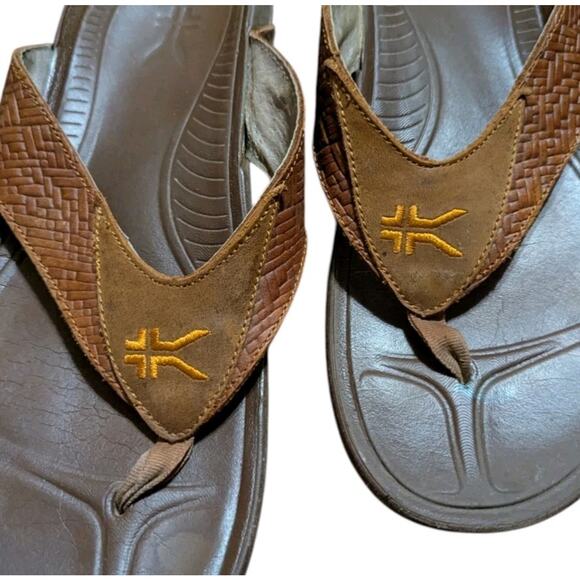 KURU Mens Flip Flops 11 Brown Leather Thong Sandals Arch Support Comfort Shoes main image 8